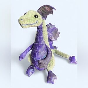 Douglas Dragon Plush Green 8" Purple Sparkle Glitter Wings